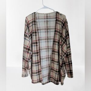 Be Stage Women's Plaid Waffle Knit Open-Front Cardigan- L